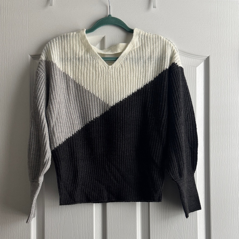 Colorblock V-Neck Sweater - Black, Gray, and Cream